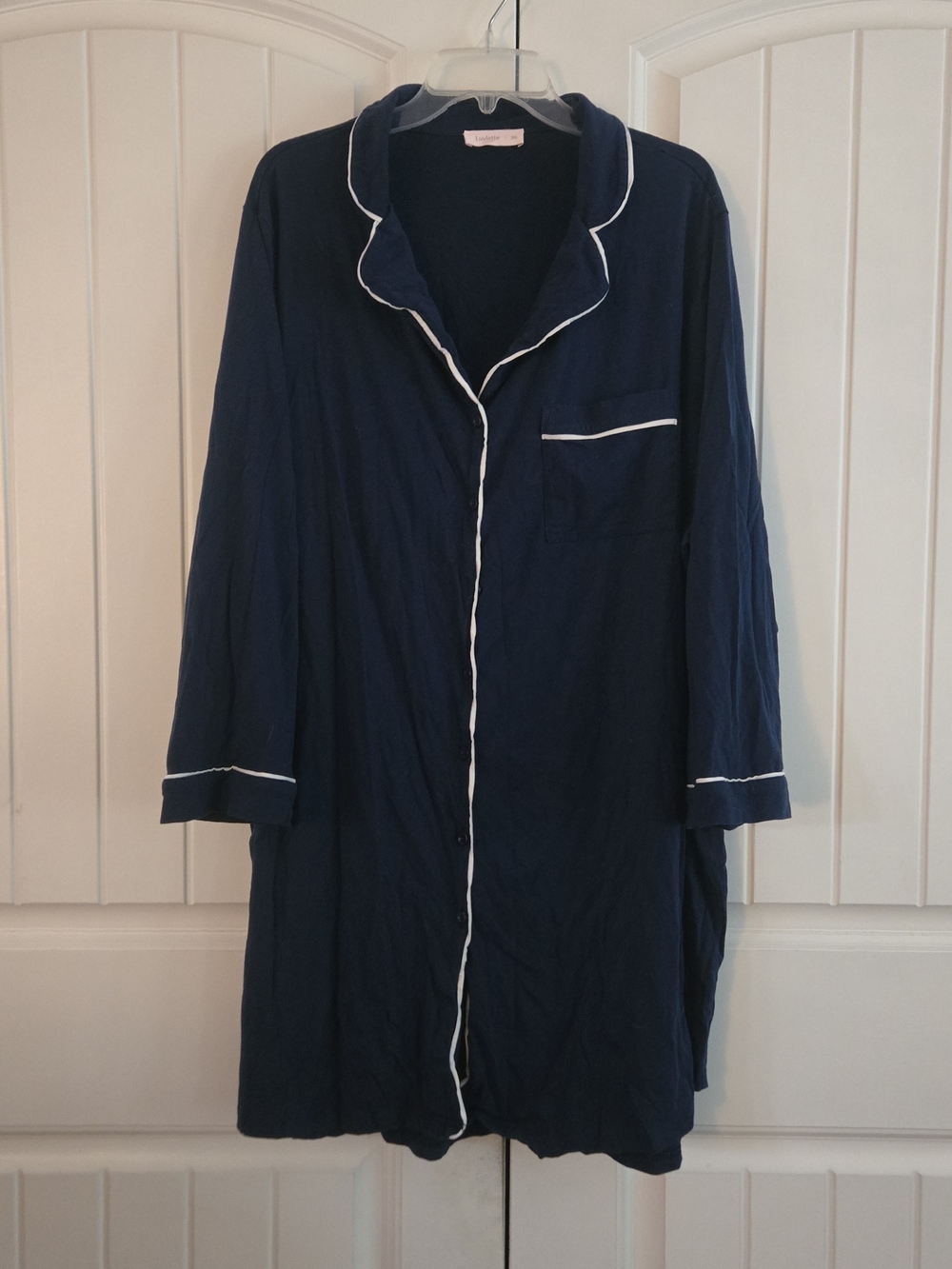 Sleep Shirt Navy Blue White Piping Modal Sleepshirt Lounge 3x